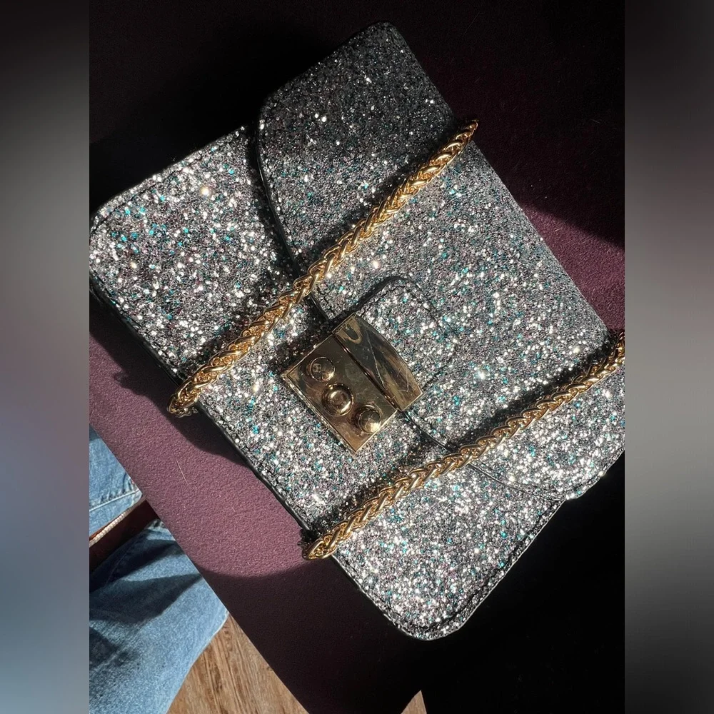 French Connection Glitter Bag with Gold chain Never used. - Picture 6 of 10